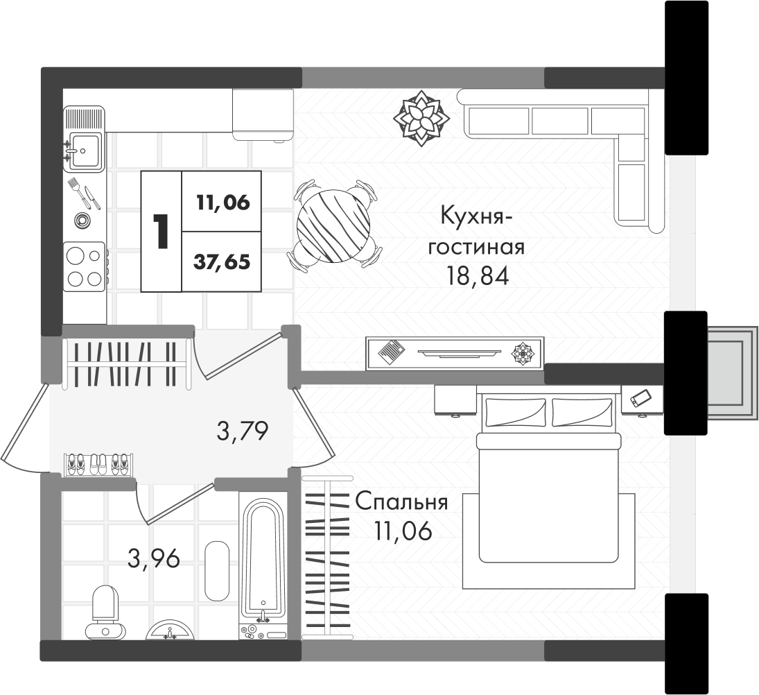1-комнатная квартира 