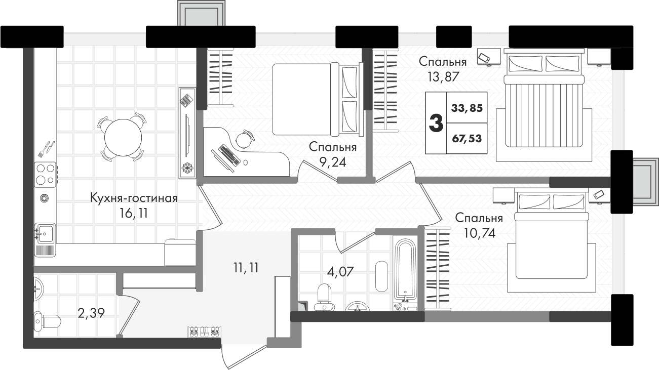 3-комнатная квартира 