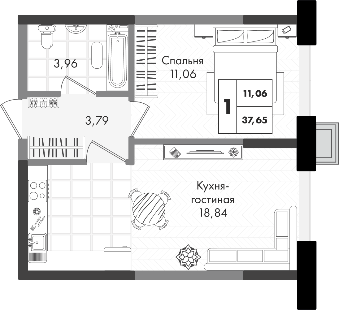 1-комнатная квартира 