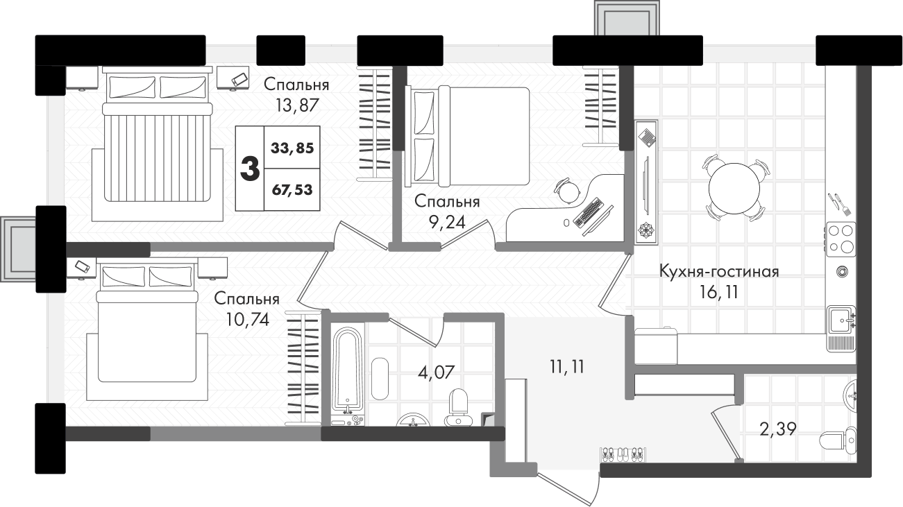 3-комнатная квартира 