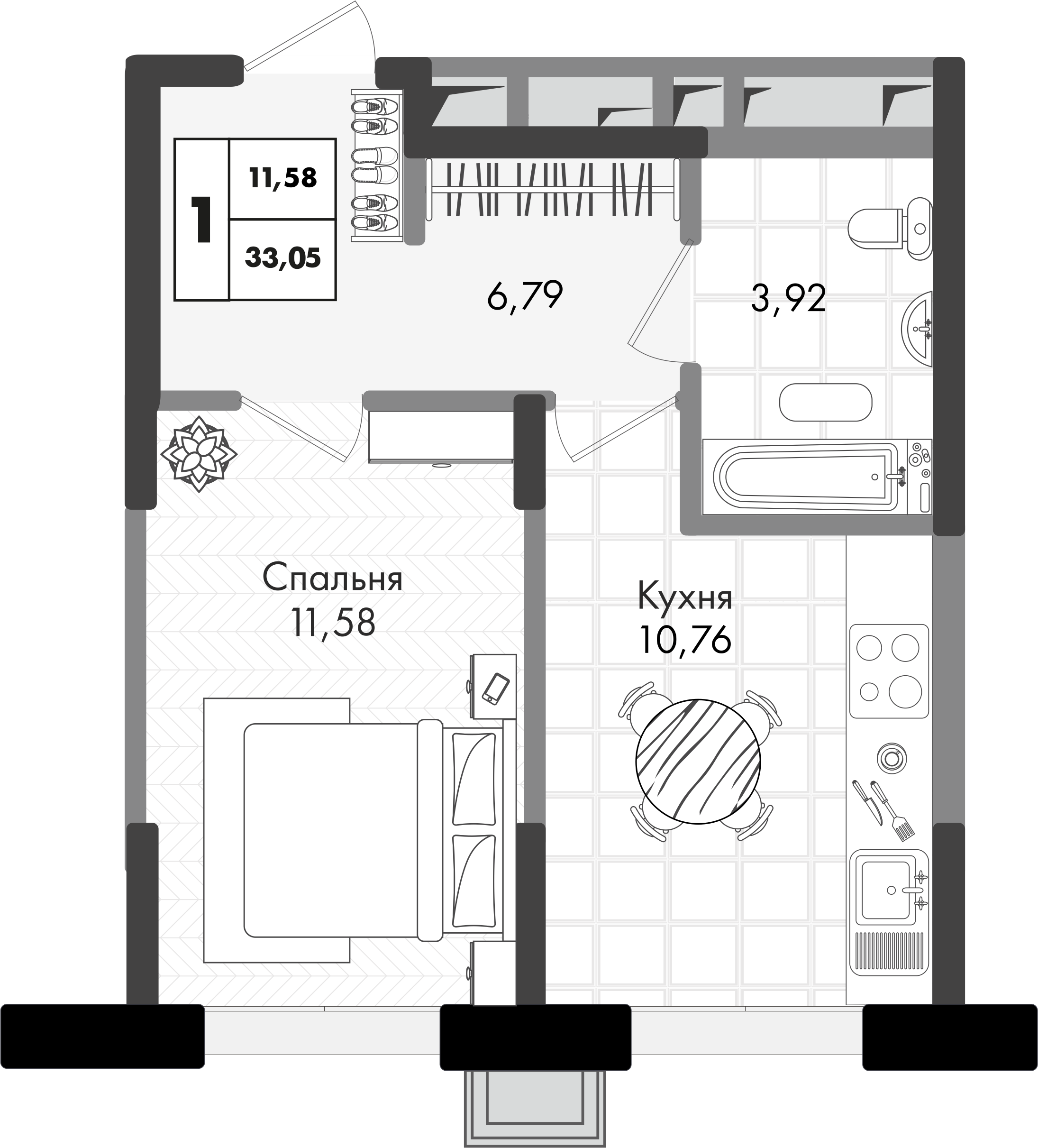 1-комнатная квартира 