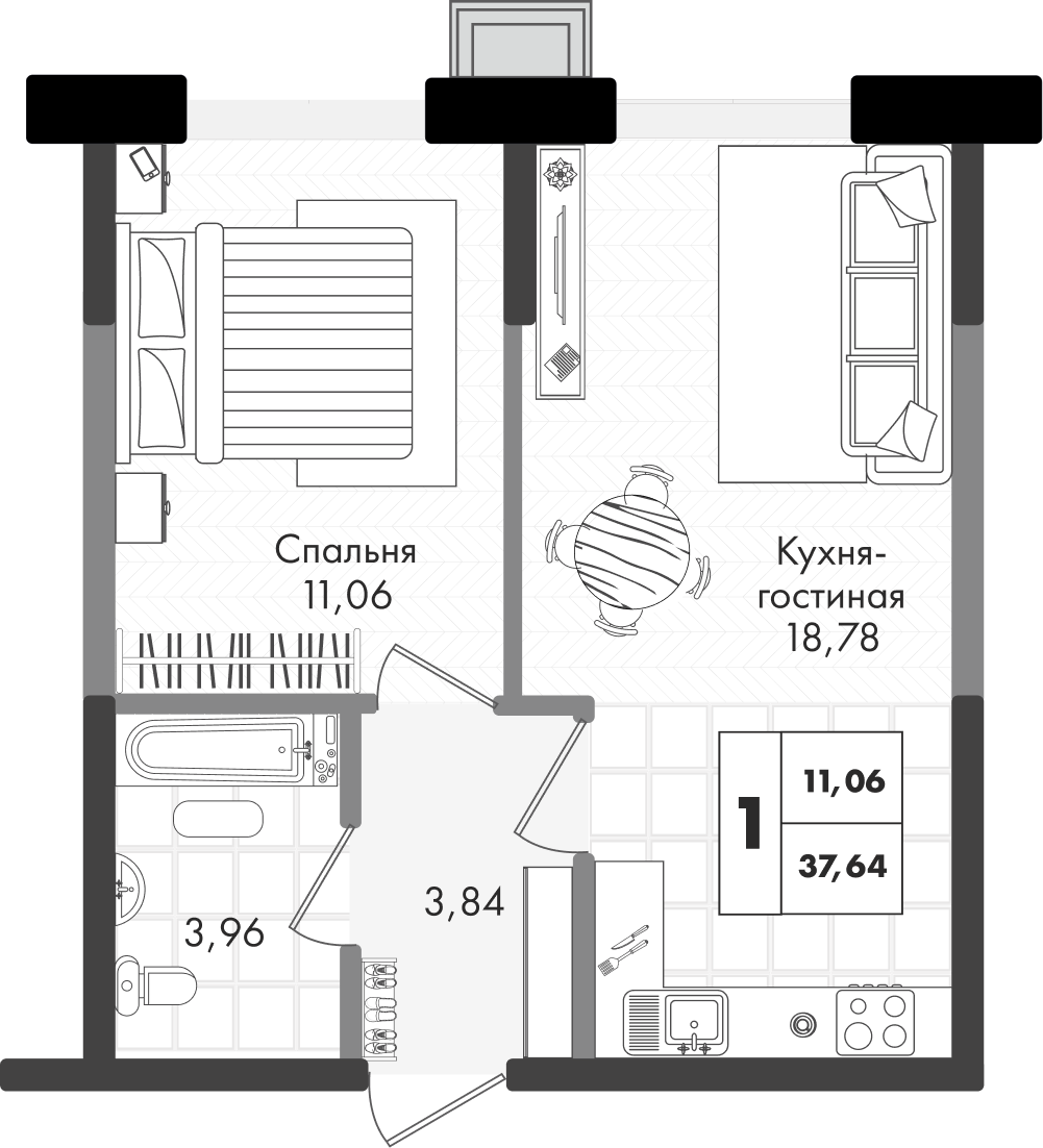 1-комнатная квартира 