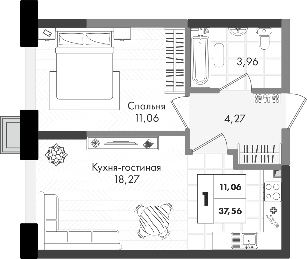 1-комнатная квартира 