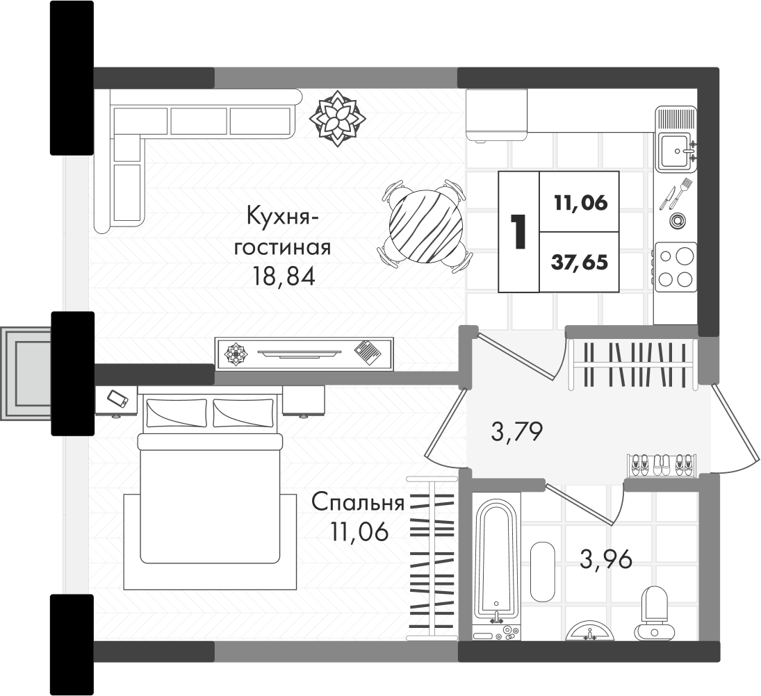 1-комнатная квартира 
