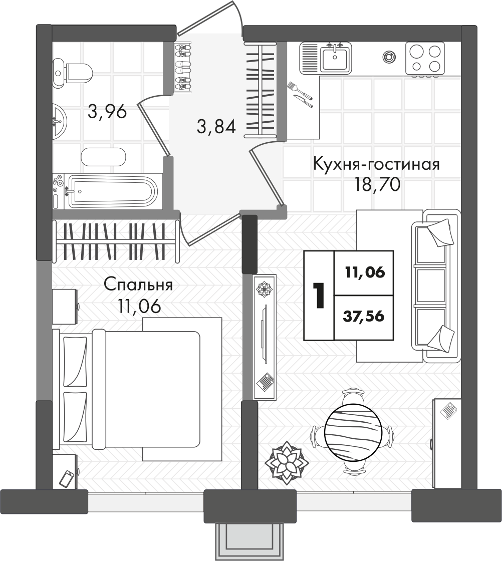 1-комнатная квартира 