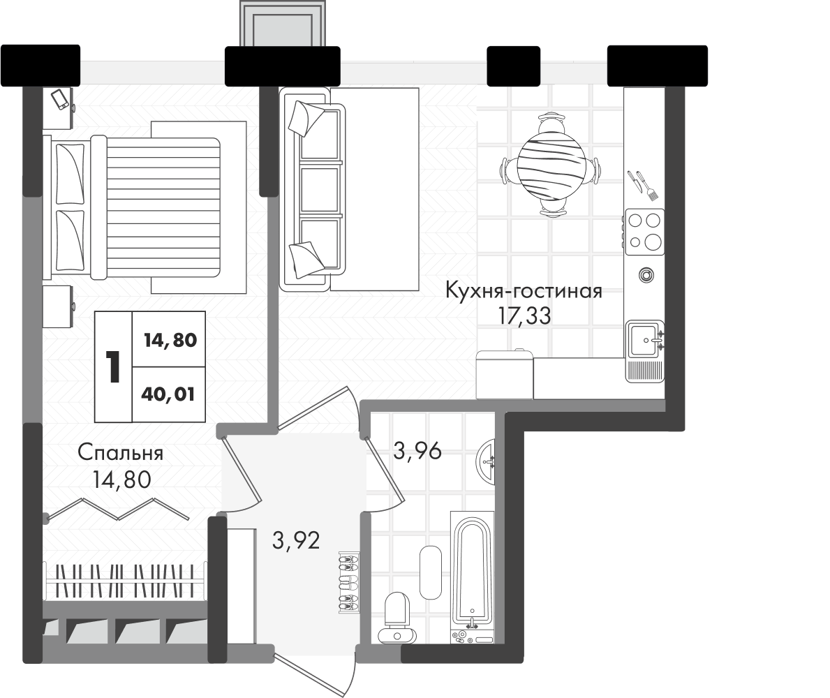 1-комнатная квартира 
