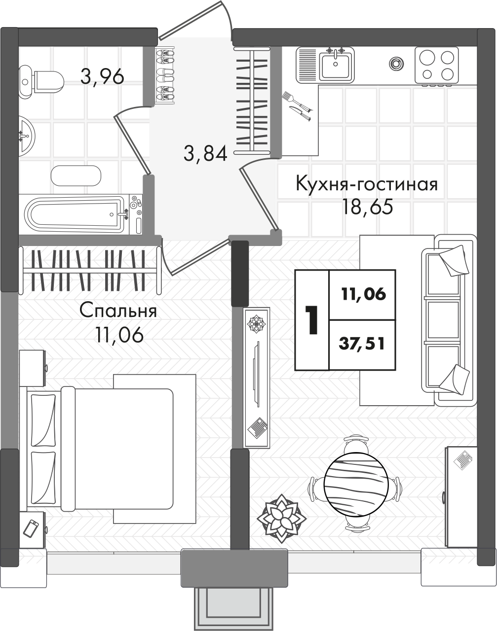 1-комнатная квартира 
