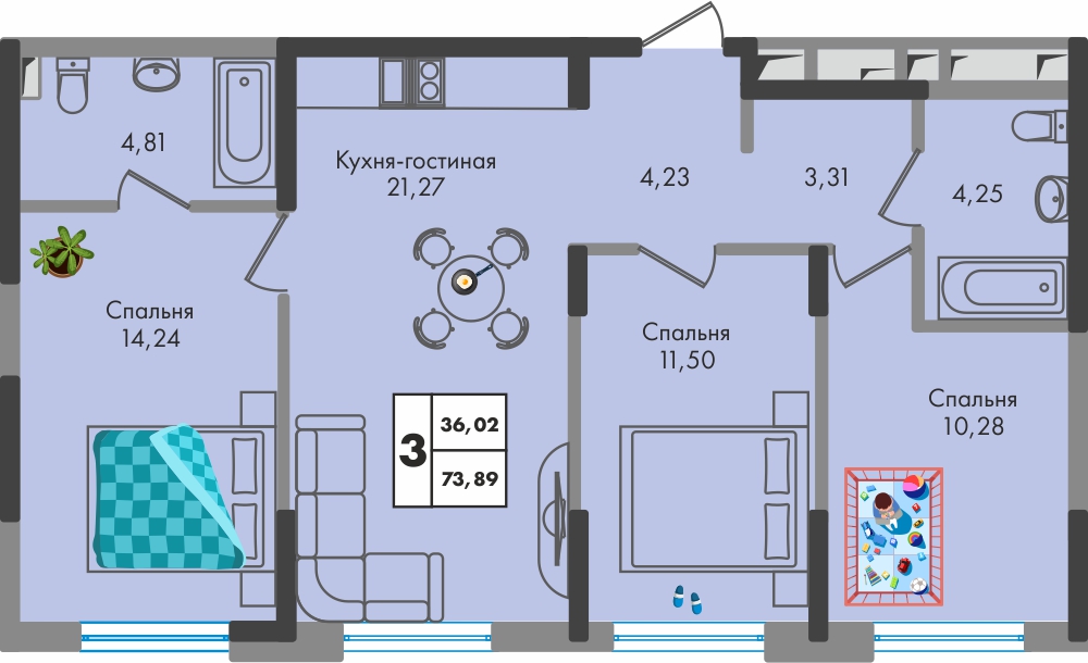 3-комнатная квартира 