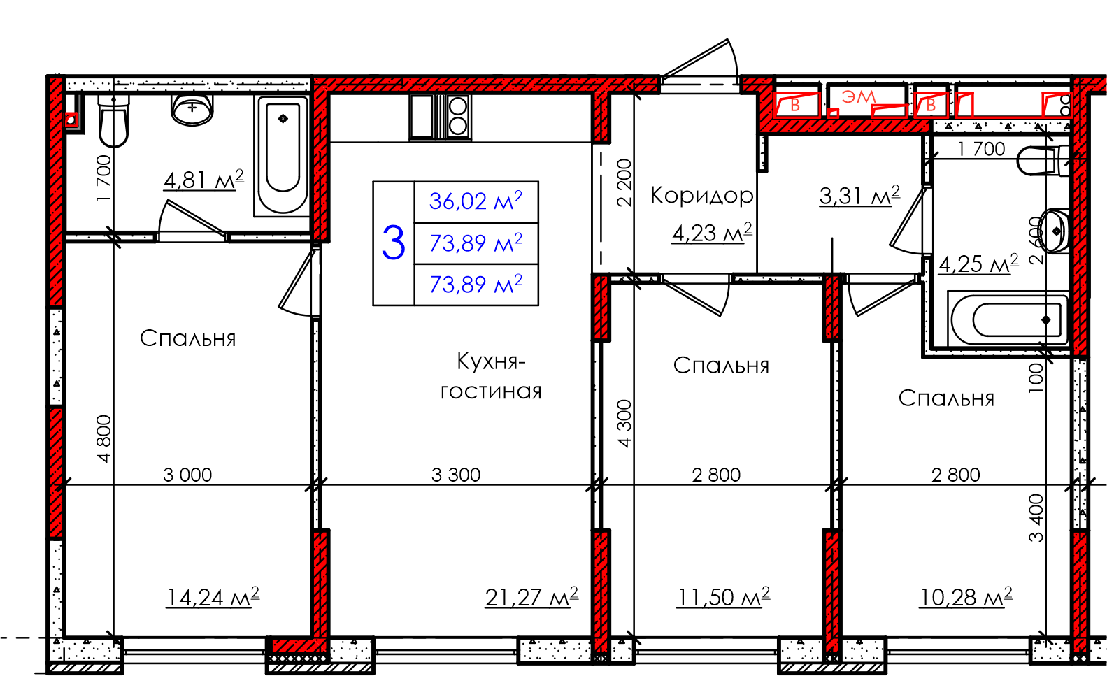 3-комнатная квартира 