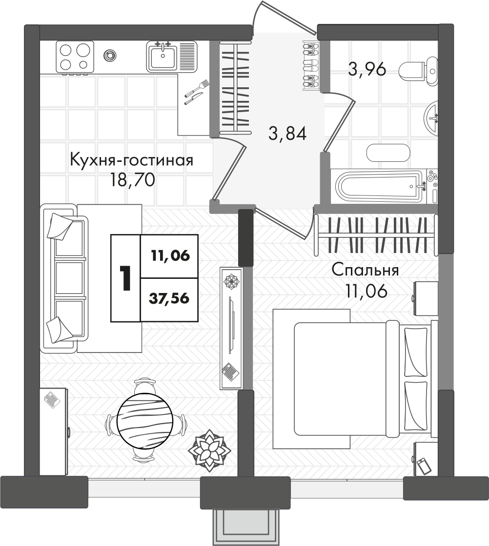 1-комнатная квартира 